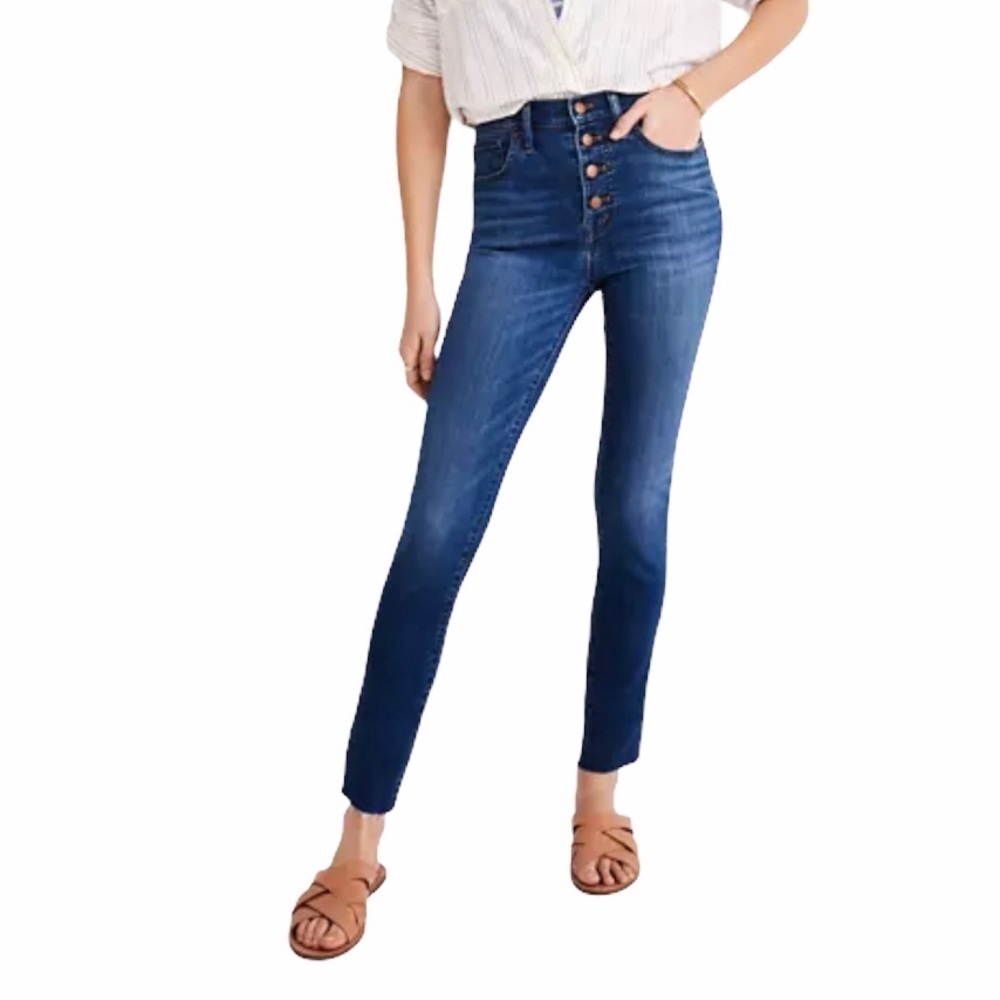 Madewell 10” High Rise Skinny Crop Jeans Button Front Taw Hem Size 24 K7520